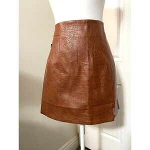 Skies Are Blue Women’s  Alligator Print Mini Skirt Faux Leather Brown Sz Medium